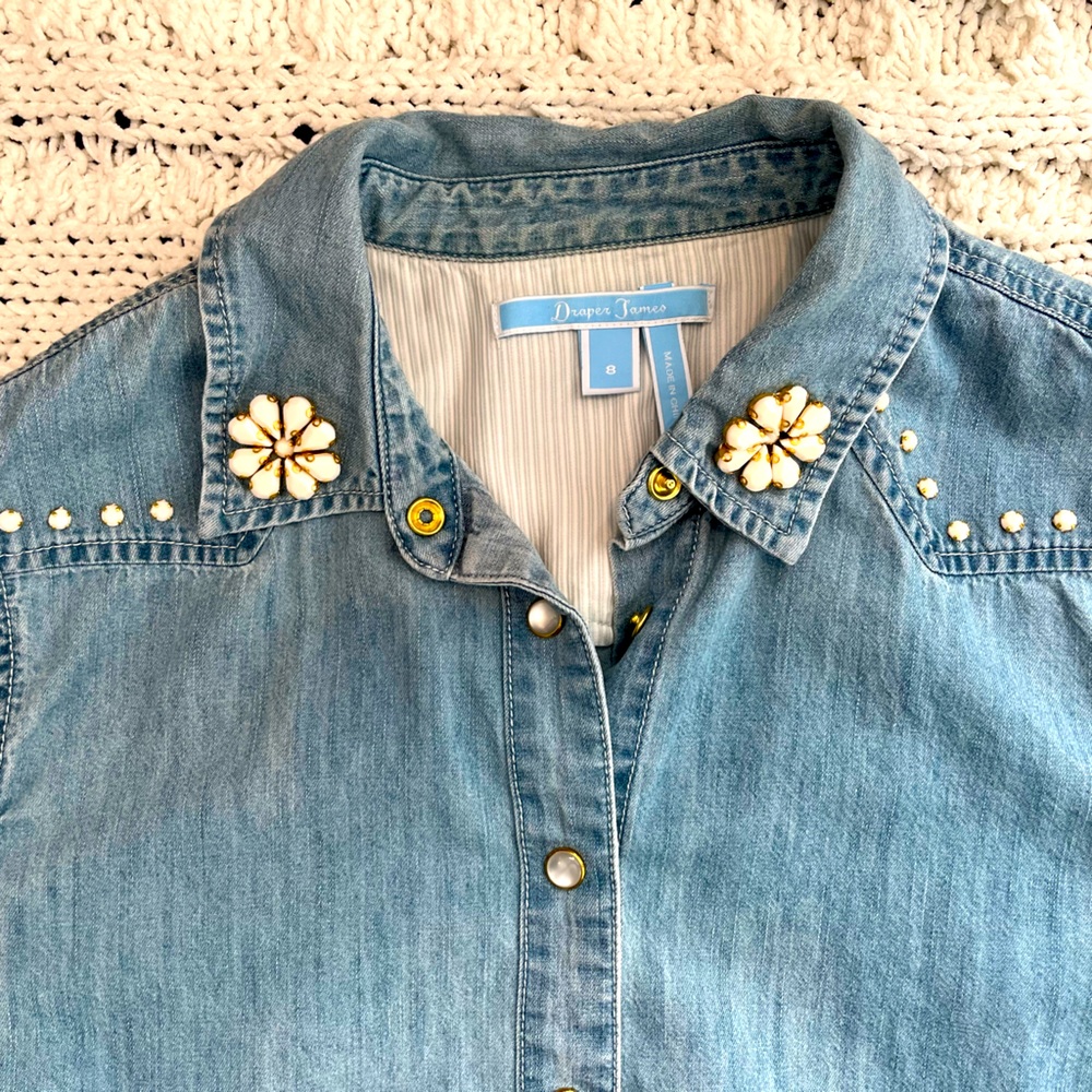 Draper James (original brand) chambray shirt with white bead detail
